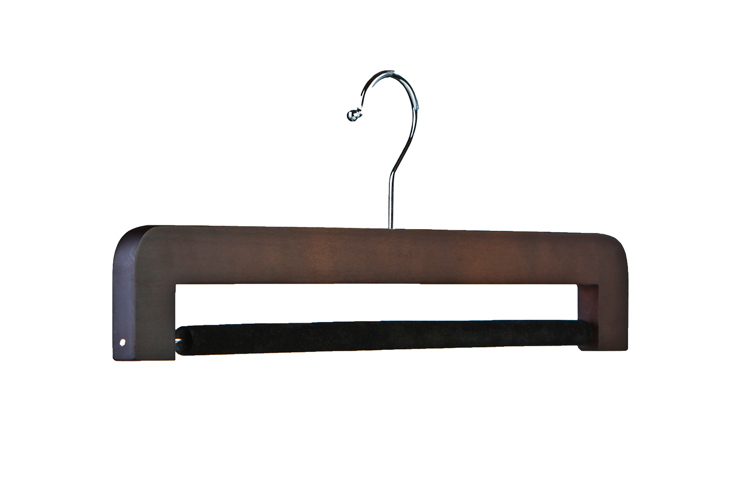 Wooden hanger with a metal hook on a white background