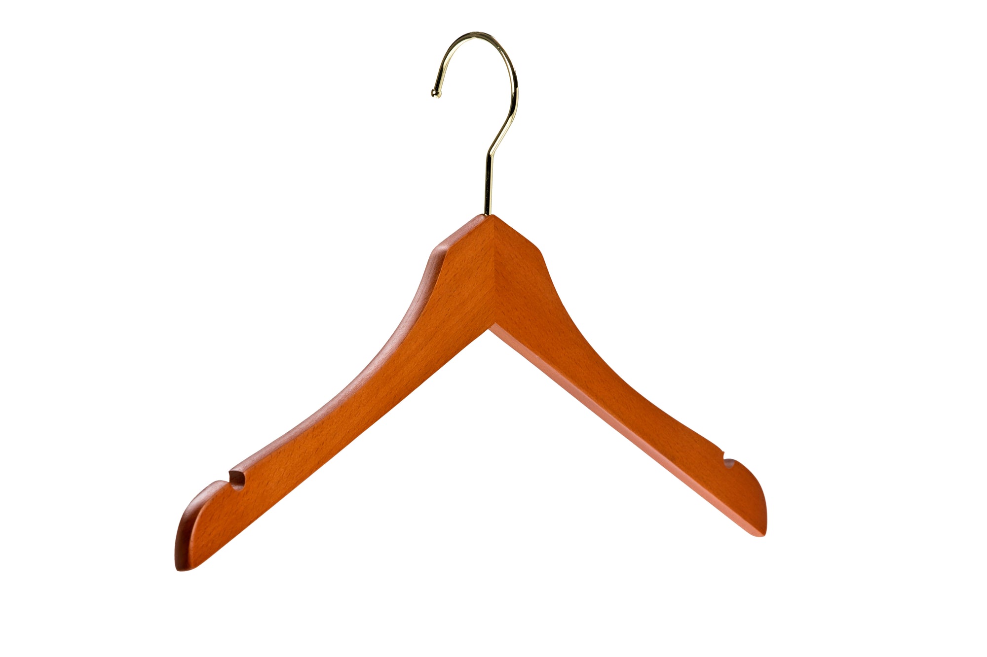 Wooden hanger on a white background