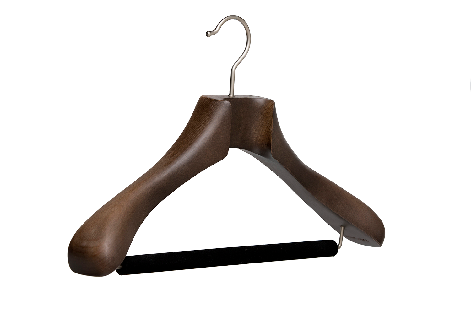 Wooden hanger with a black bar on a white background
