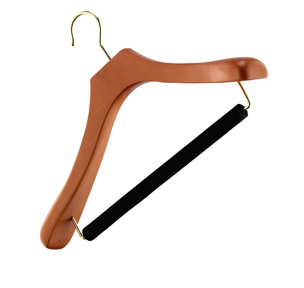 18.5 Extra Large Wooden Suit Hanger - Walnut Brown, Brass, Pant Bar